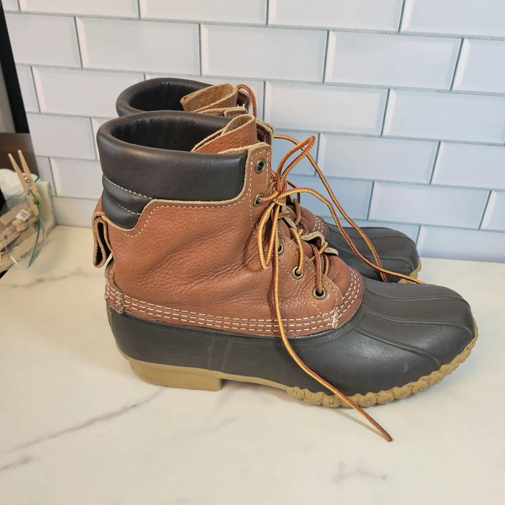 LL Bean Mens 8 inch Bean Boots Brown Tan Leather Duck Boots Size 10 USA